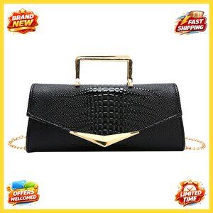 Vegan Leather Crocodile Pattern Envelope Clutch Bag with Detachable Chain Strap